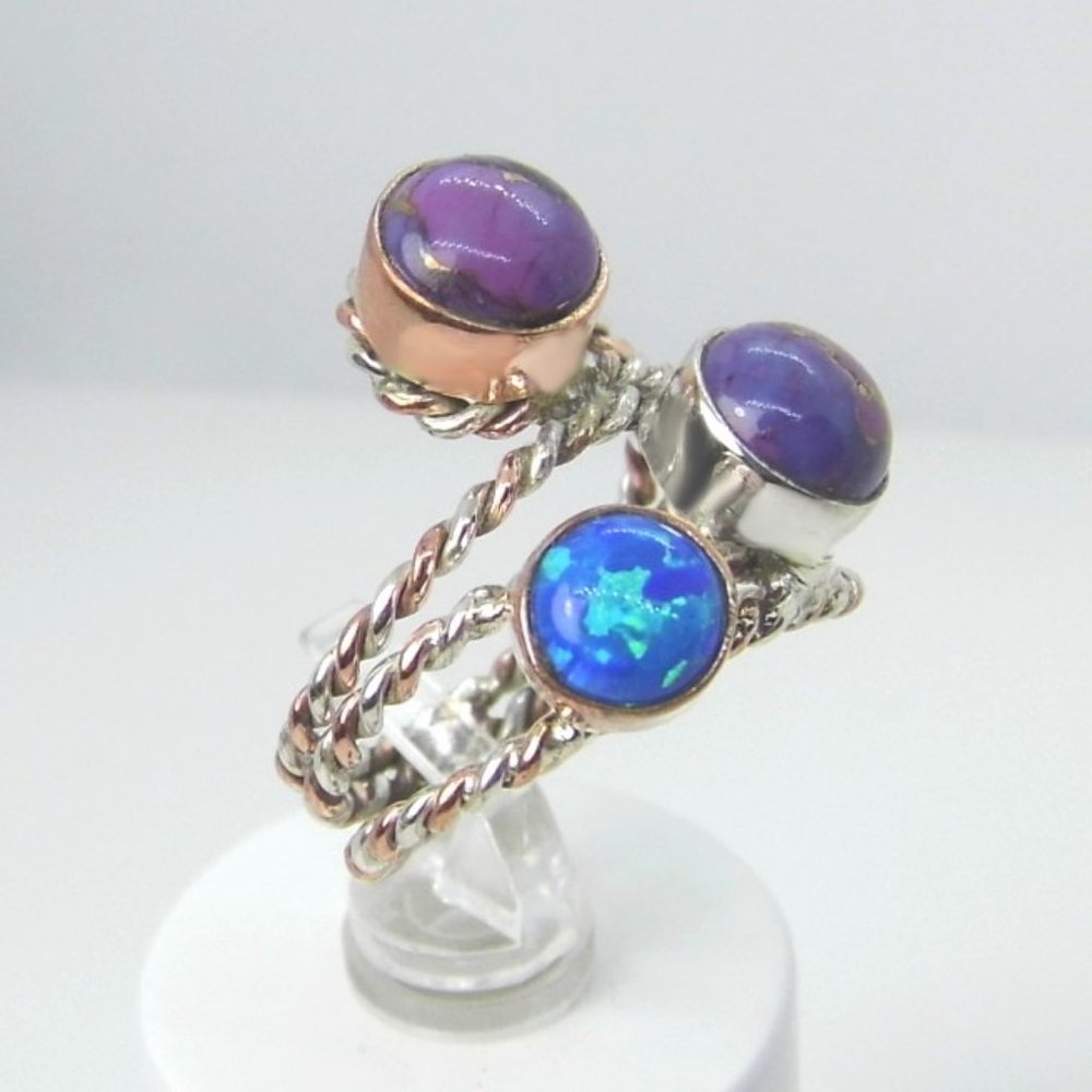 Sterling Silver Charoite & Opal Cabochon Ring size 6 NEW - Picture 5 of 9